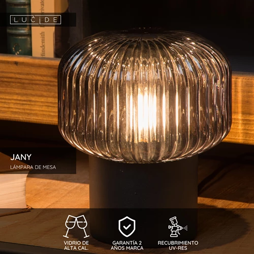 Lucide JANY - Lámpara de mesa - Ø 16 cm - 1xE14 - Negro - USP